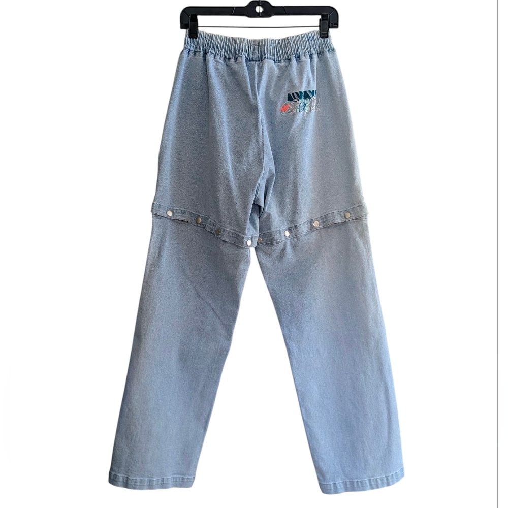 Adidas Always Original Denim Track Pants Jeans Wide Leg Light Blue Wash Small - Picture 16 of 17